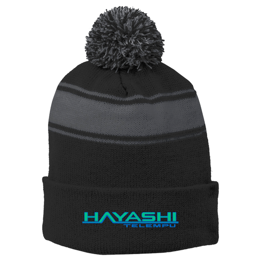 HTNA STC28 Stripe Pom Pom Beanie